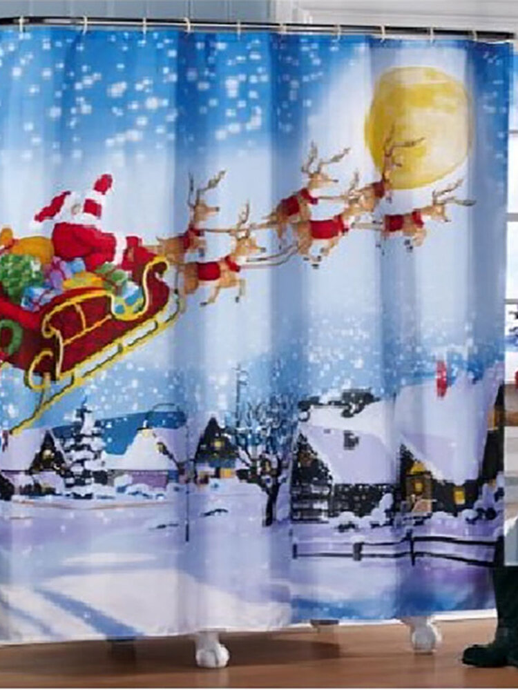 

180*180cm Christmas Sleigh Printing Shower Curtain Waterproof Bathroom Decoration Curtain