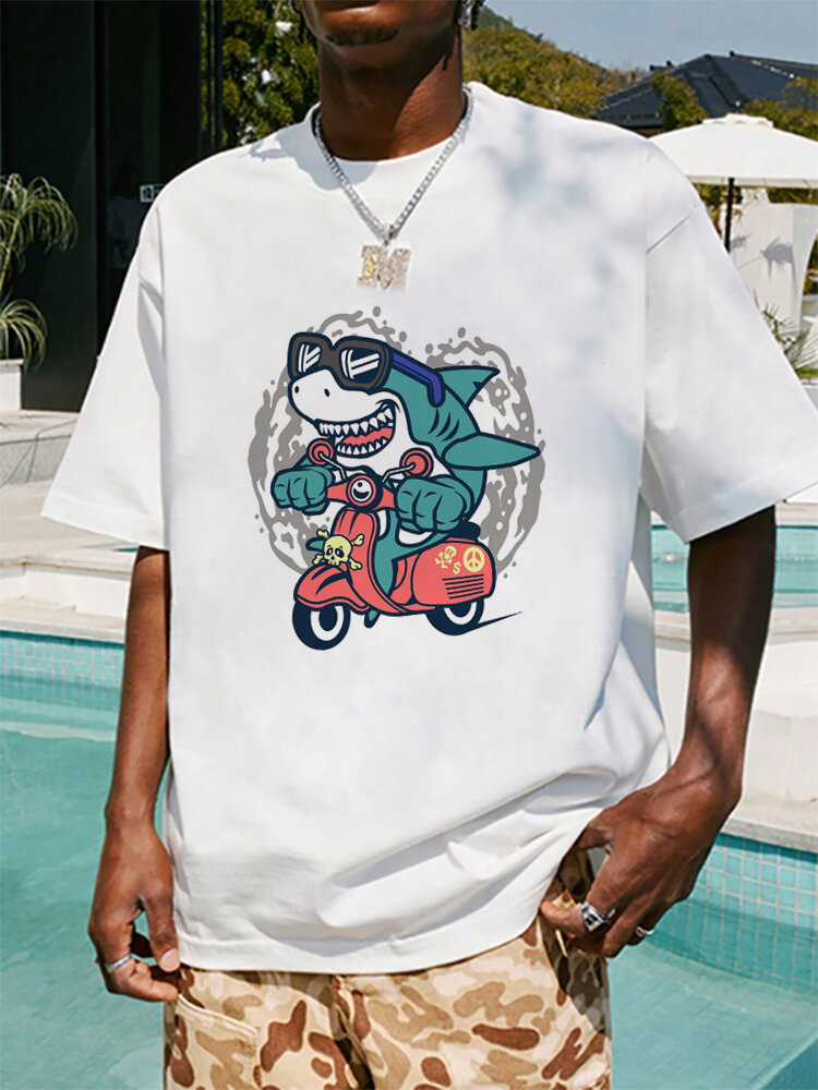 Camisetas casuales de manga corta para hombre con estampado de animales de dibujos animados Cuello Invierno
