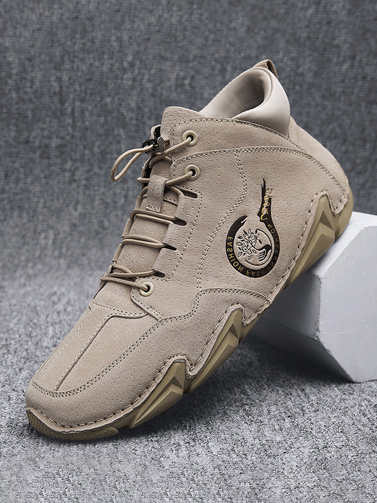 Men Pigskin Leather Octopus Soft Sole Lace Up Ankle Boots