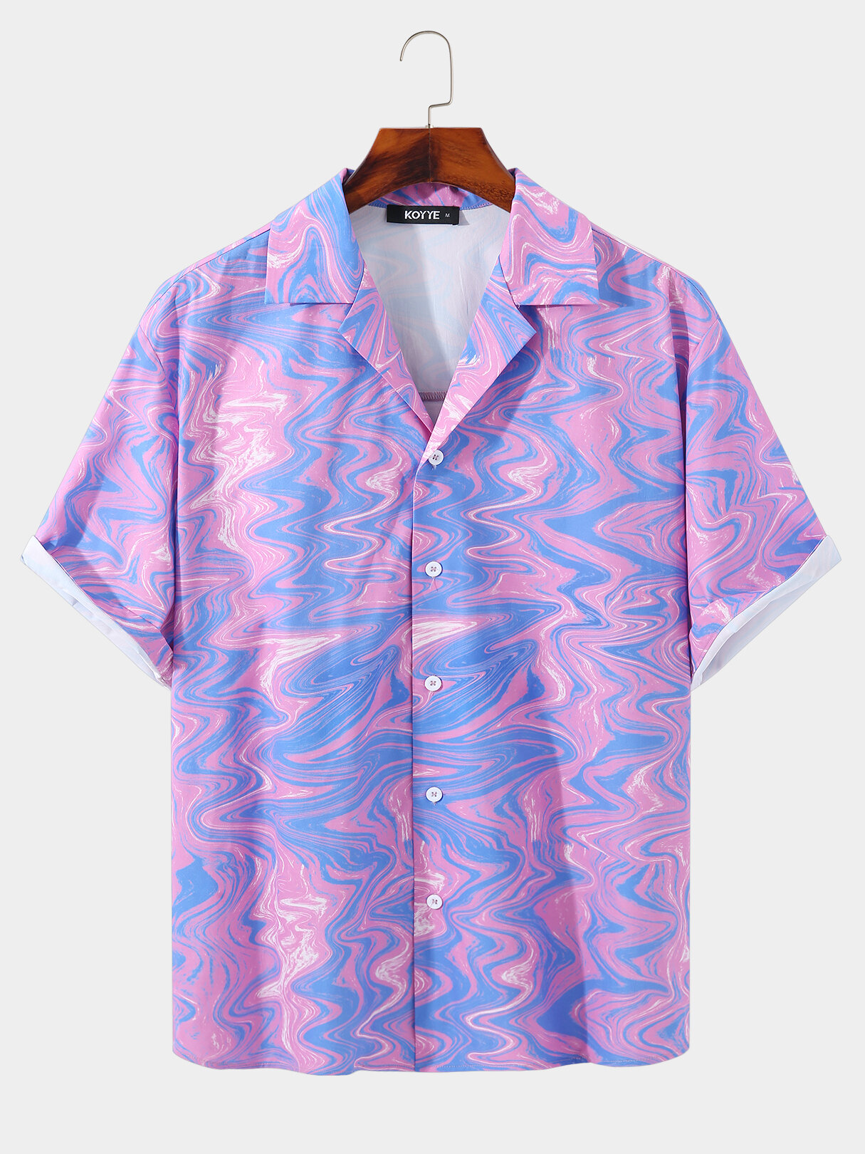 Men Abstract Print Hit Color Revere Collar Cool Shirt