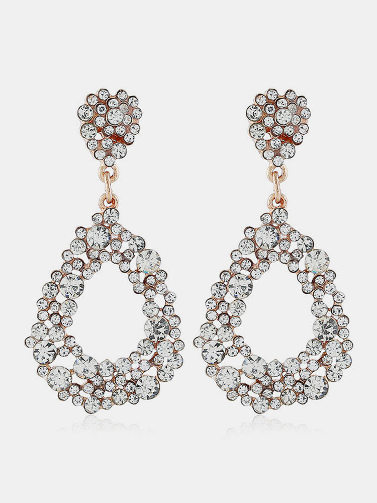 Vintage Water Drop Earrings Exaggerated Geometric Rhinestone Pendant Earrings Chic Jewelry