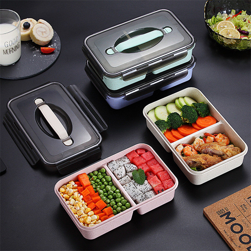

Portable Compartment Lunch Box With Rice Lunch BoxWith Lid Separated Microwave Oven Heating, Pink;blue;green;beige