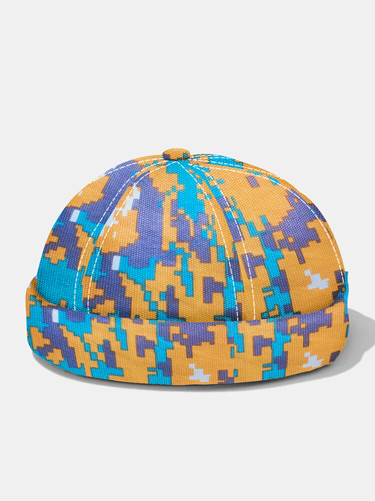 यूनिसेक्स पॉलिएस्टर कॉटन ओवरले Colorful छलावरण भित्तिचित्र प्रिंट फैशन ब्रिमलेस बेनी मकान मालिक कैप खोपड़ी टोपी