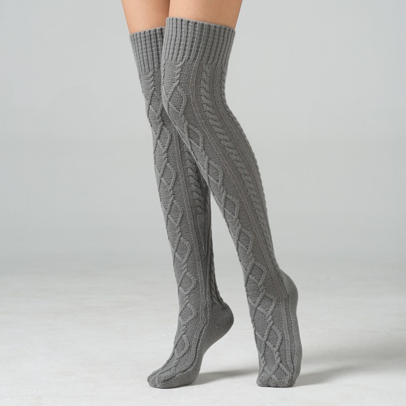 

Women Acrylic Over Knee Stocking Solid Color Double Diamond Thigh Long Stockings Socks, Black;white;light grey;beige