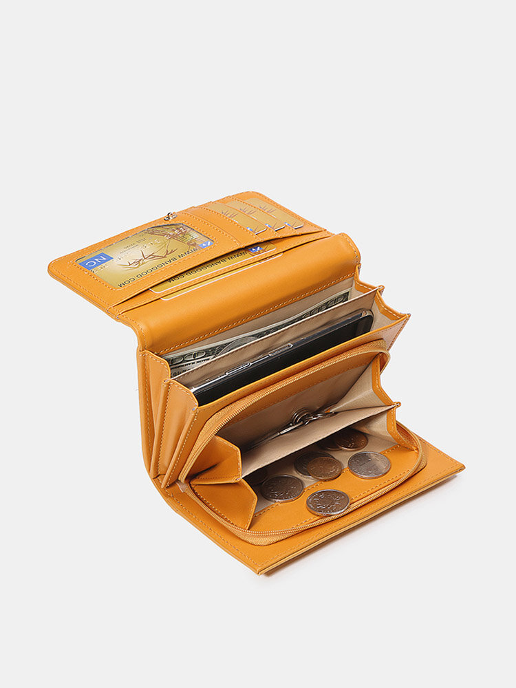 Women Plain Trifold Wallet Card Holder Coin Purse Phone Bag