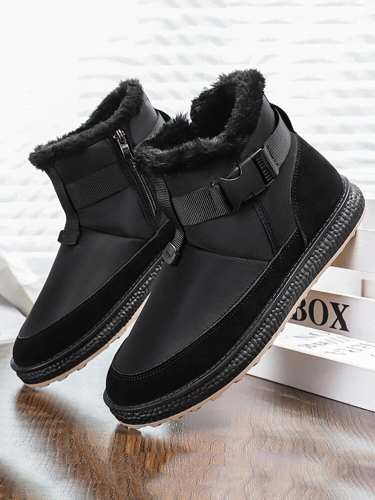 Men Warm Lining Waterproof Non Slip Buckle Pure Color Casual Boots