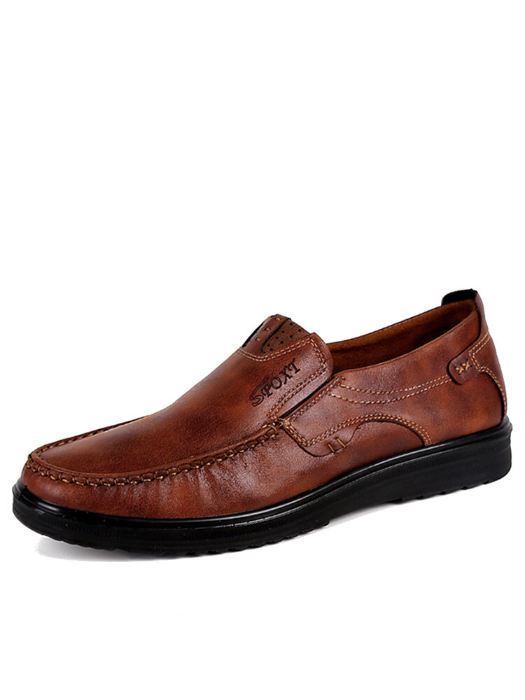 Men Retro Color Leather Large Size Soft Sole Casual Driving Shoes