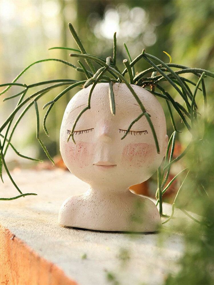 Resin Flower Pot Portrait Sculpture Planter Succulent Vase Face Decoration NEW 