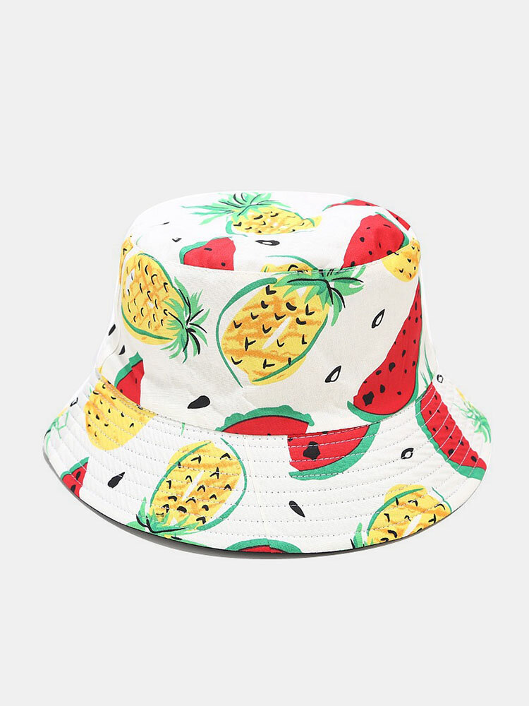 Unisex Cotton Fruit Pattern Printed Double-sided Wearable Fashion Bucket Hat