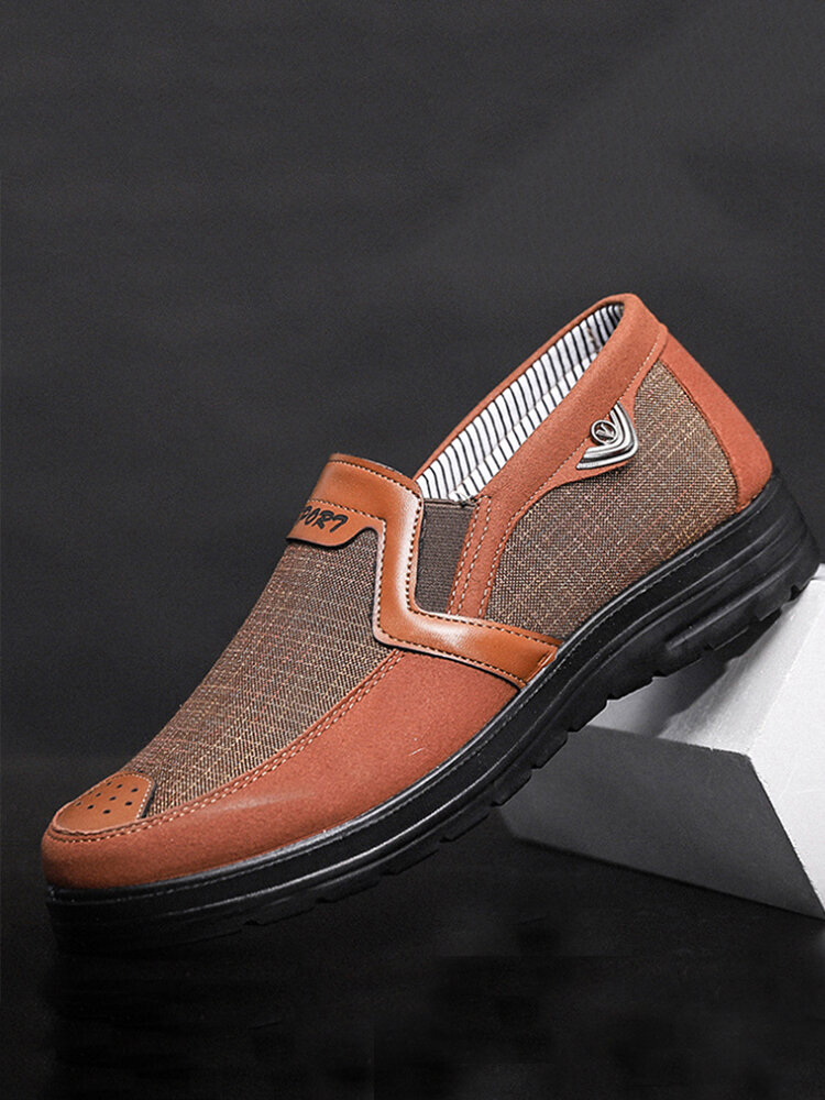 Men Old Peking Cloth Splicing Breathable Slip On Casual Shoes