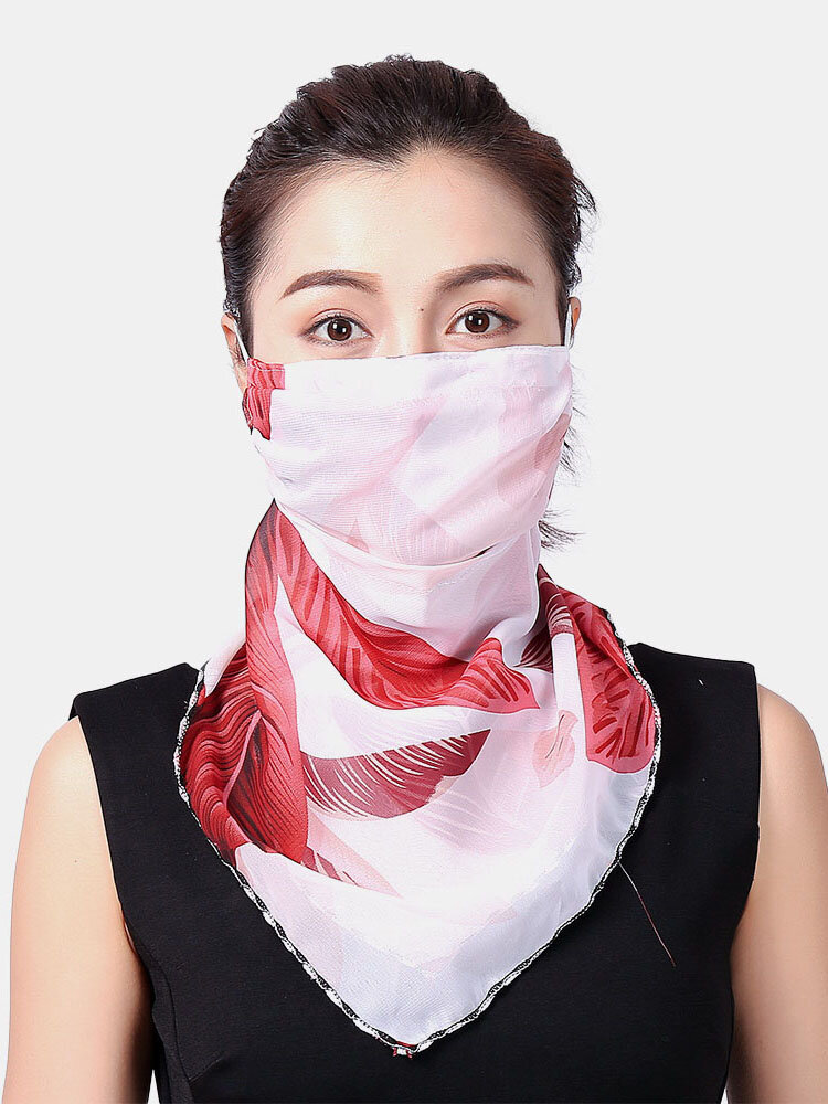 Women Ear-mounted Scarf Floral Breathable Protection Sunscreen Face Masks Neck 