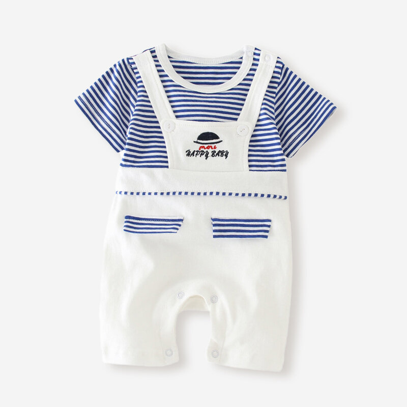 Baby Striped Print Short Sleeves O-neck Cotton Casual Rompers For 3-18M
