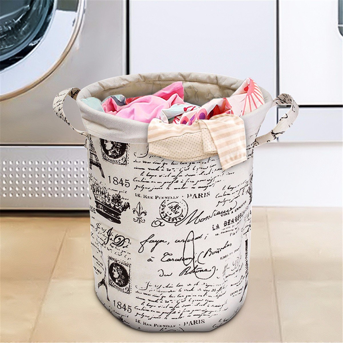 

Foldable Cotton Linen Clothes Laundry Basket Dust Proof Bag Hamper Storage, #01;#02