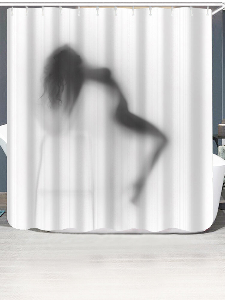 

Bathroom European Style Shadow Shower Curtain Waterproof Bath Screen with 12 Free Hooks