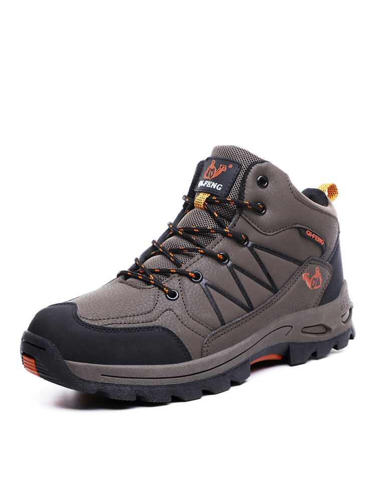 Men Outdoor Elastic Lace Warm Lined Non Slip Hiking Shoes