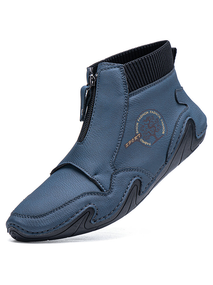 Menico Men Front Zipper Microfiber Leather Sock Ankle Boots
