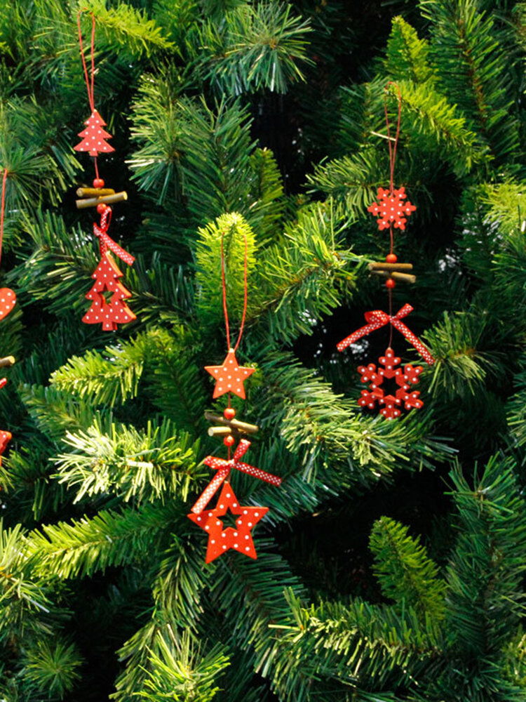 Creative Christmas Wooden Pendant Hanging Christmas Ornament Stars Snow Christmas Tree Angle Shape 