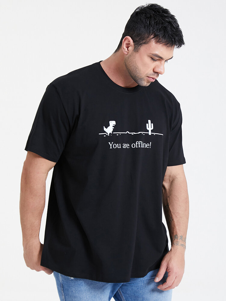 Plus Size Mens Cartoon Dinosaur Slogan Print Cotton Fashion Short Sleeve T-Shirts