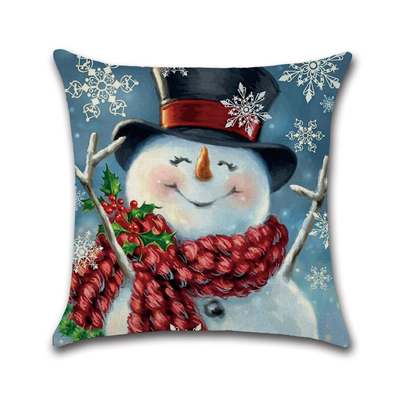 

Christmas Snowman Printing Cotton Linen Cushion Cover Home Decorative Pillowcase