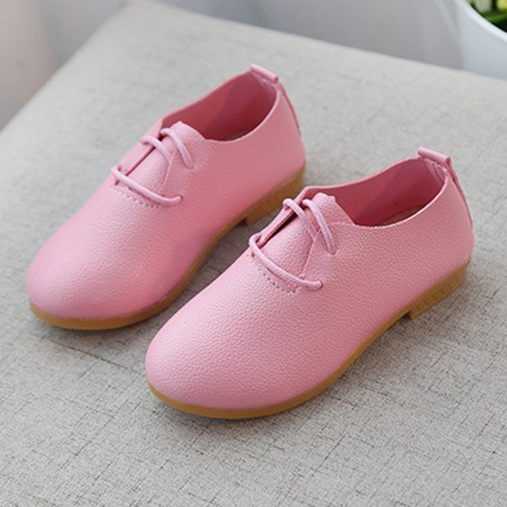 Girls Pure Color Lace Up Casual Comfy Flat Shoes For Kids