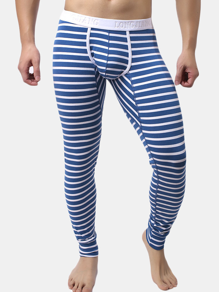 Men Thick 100%Cotton Striped Underpant U Convex Elastic Belt Warm Long Johns Thermal Underwear Pant