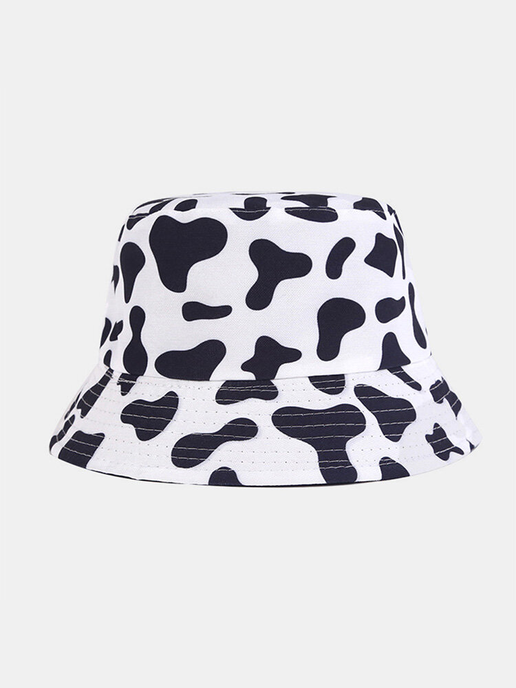 Women Cotton Linen Double-sided Wearable Zebra Cow Panda Pattern Print All-match Sunscreen Bucket Hat