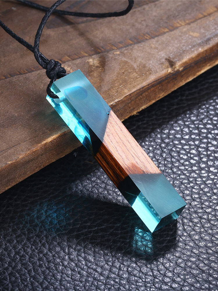 Vintage Geometric Transparent Solid Resin Pendant Necklace Handmade Sweater Chain Ethnic Jewelry