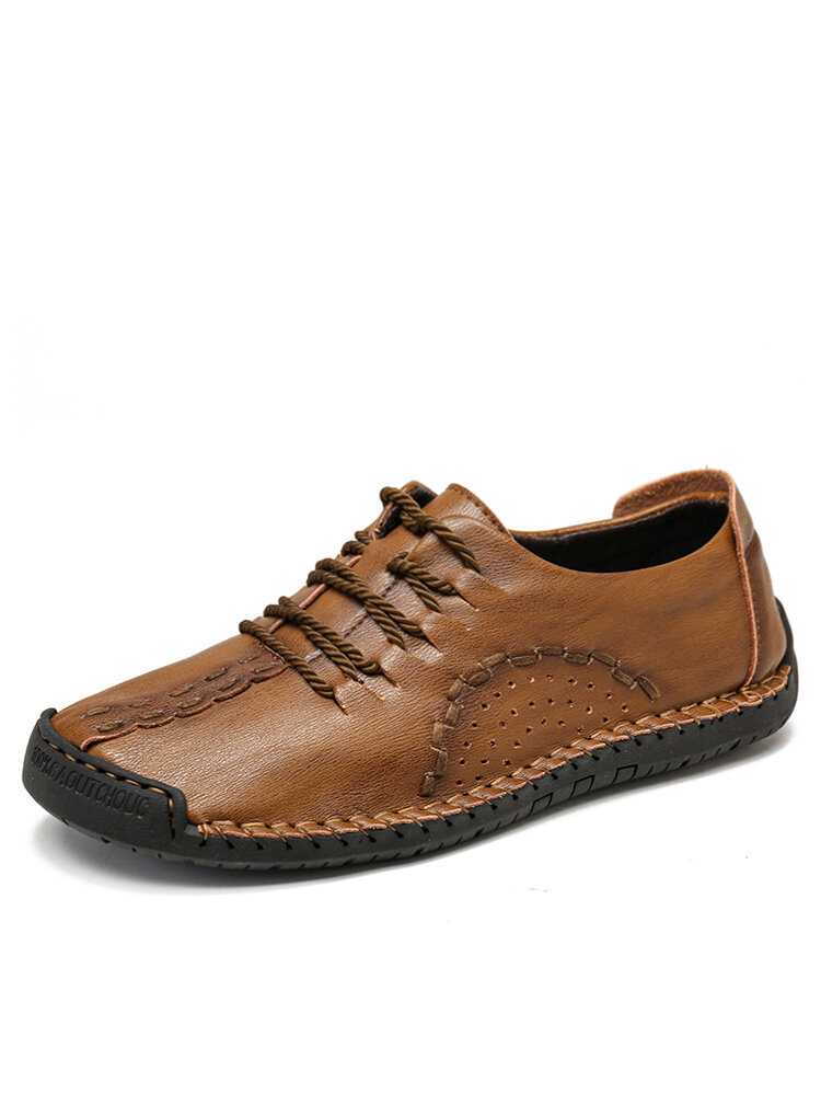 

Menico Men Hand Stitching Leather Non Slip Soft Sole Comfy Shoes, Black;brown;khaki