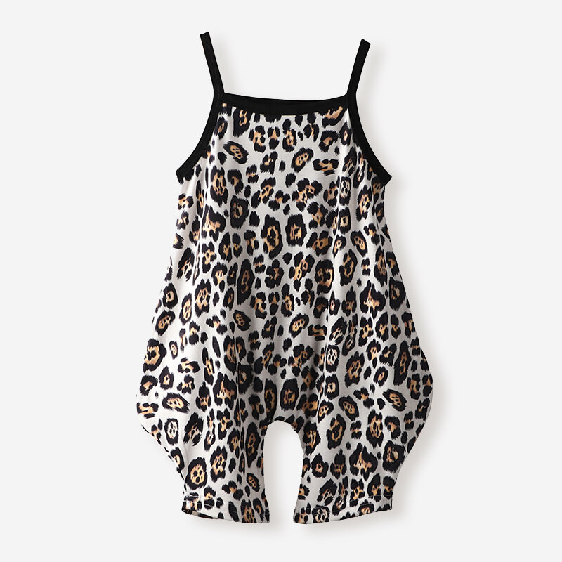 

Girl's Leopard Print Sleeveless Rompers For 2-7Y