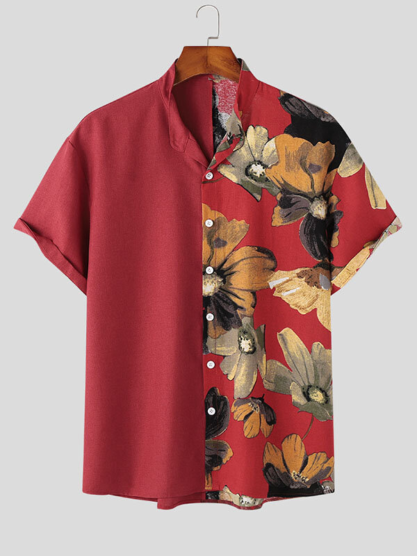 Patchwork masculino com estampa floral vintage Camisa