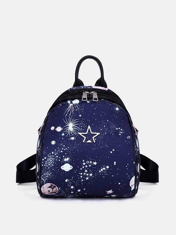 Women Nylon Galaxy Pattern Light Weight Large Capacity Backpack Shoulder Bag