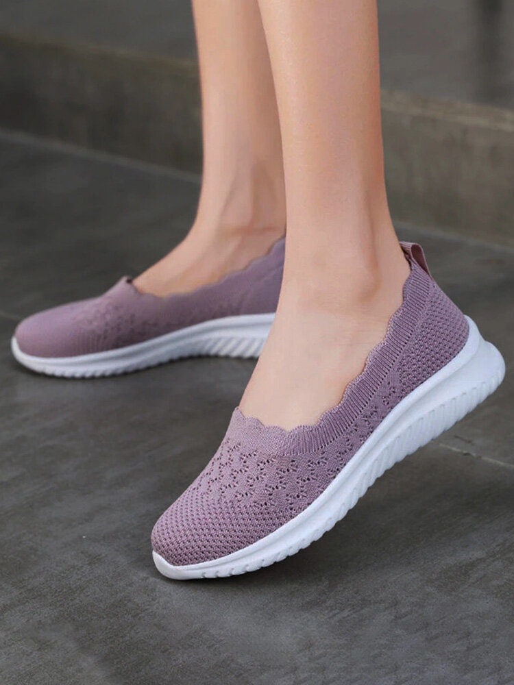 Women Soft Hollow Out Mesh Slip On Walking Shoes