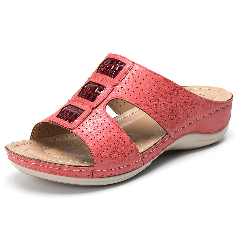 LOSTISY Splicing Hollow Out Opened Toe Casual Wedges Beach Sandals