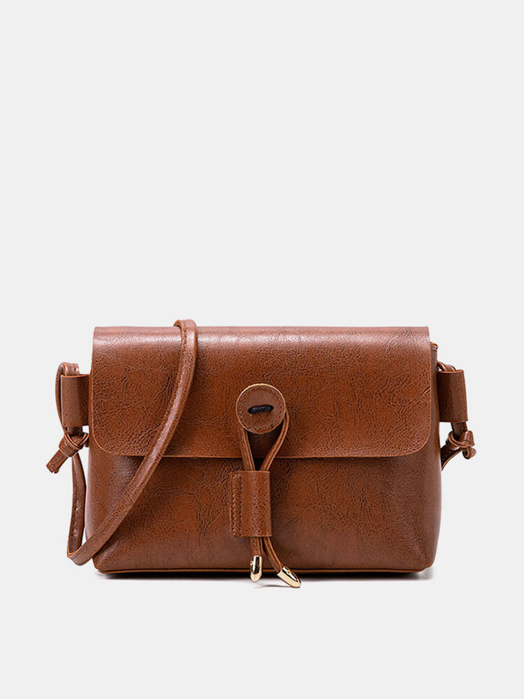 Women Solid Vintage Crossbody Bag PU Leather Shoulder Bag