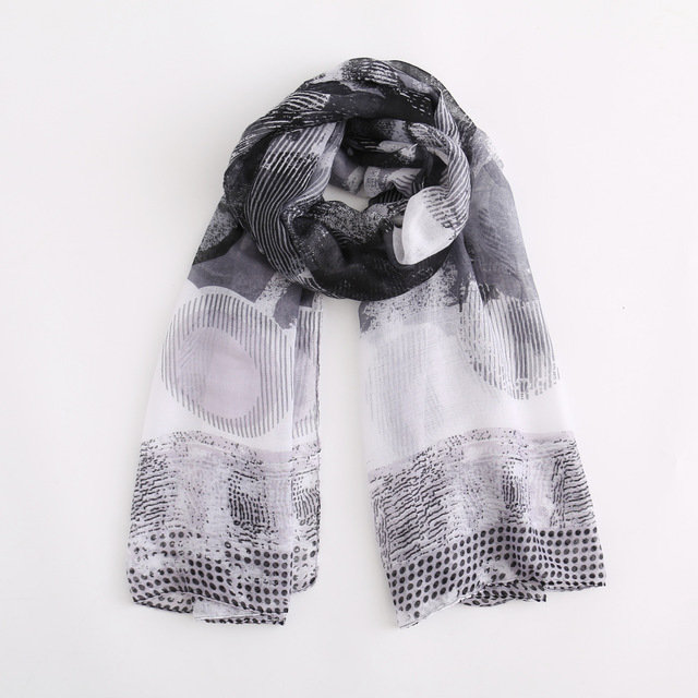 

Graffiti Multi-color Stitching Flower Pattern Thin Section Scarf Scarves, Gray
