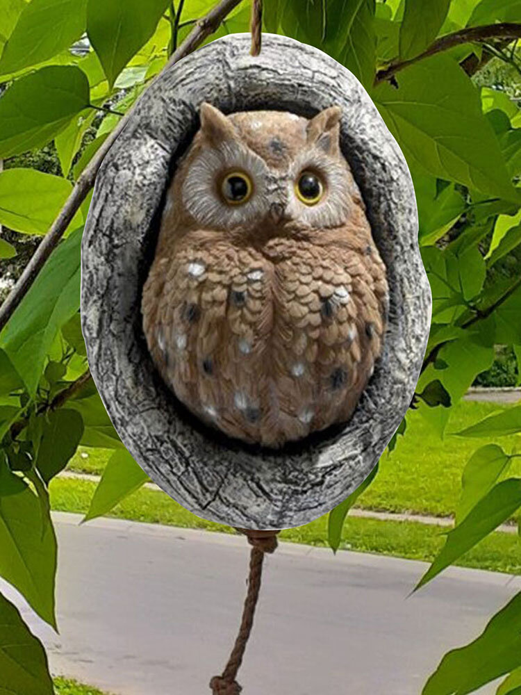 1 PC Acrylic Cartoon Owl Stained Suncatcher Hand Made Simulation Tree Decorative Crafts Outdoor Garden Pendant