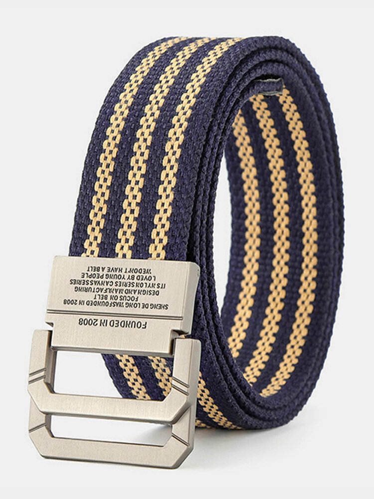 110/125 CM Men Canvas Striped Lettering Alloy Double-ring Buckle Punch-free Casual Belt