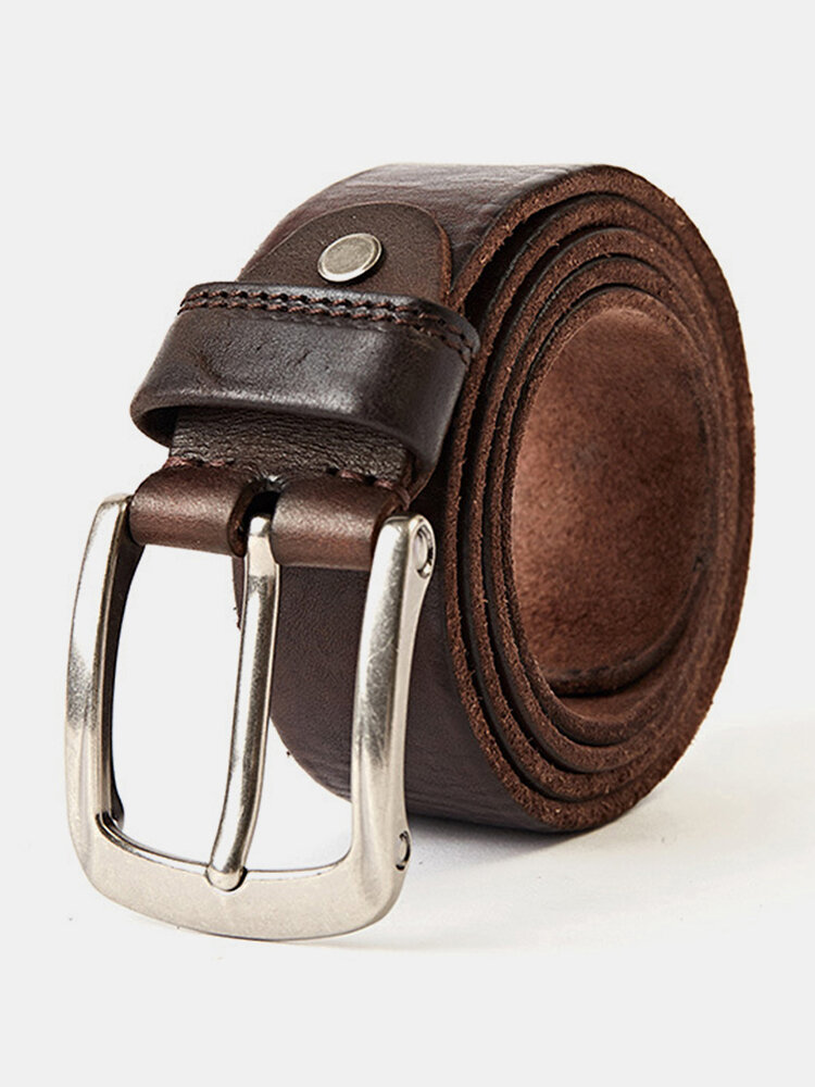 Men Cow Leather Alloy Pin Buckle Belt Solid Color Casual Adjustable Belt