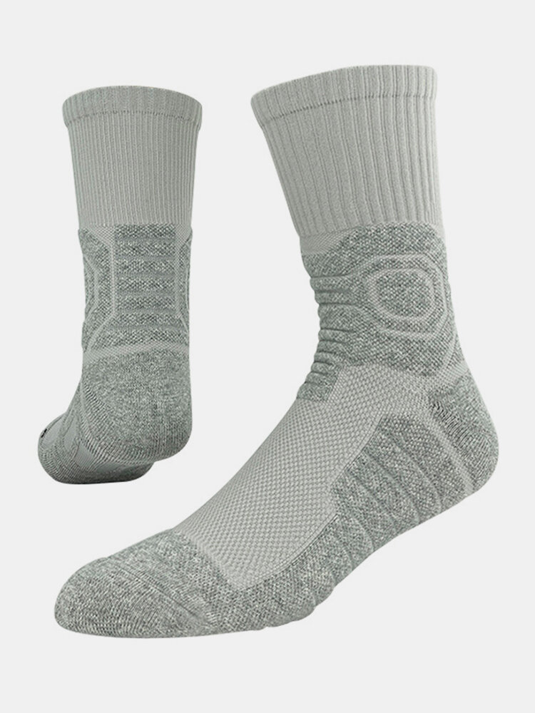Men Cotton Solid Color Towel Bottom Sports Socks Mesh Breathable Medium Stockings