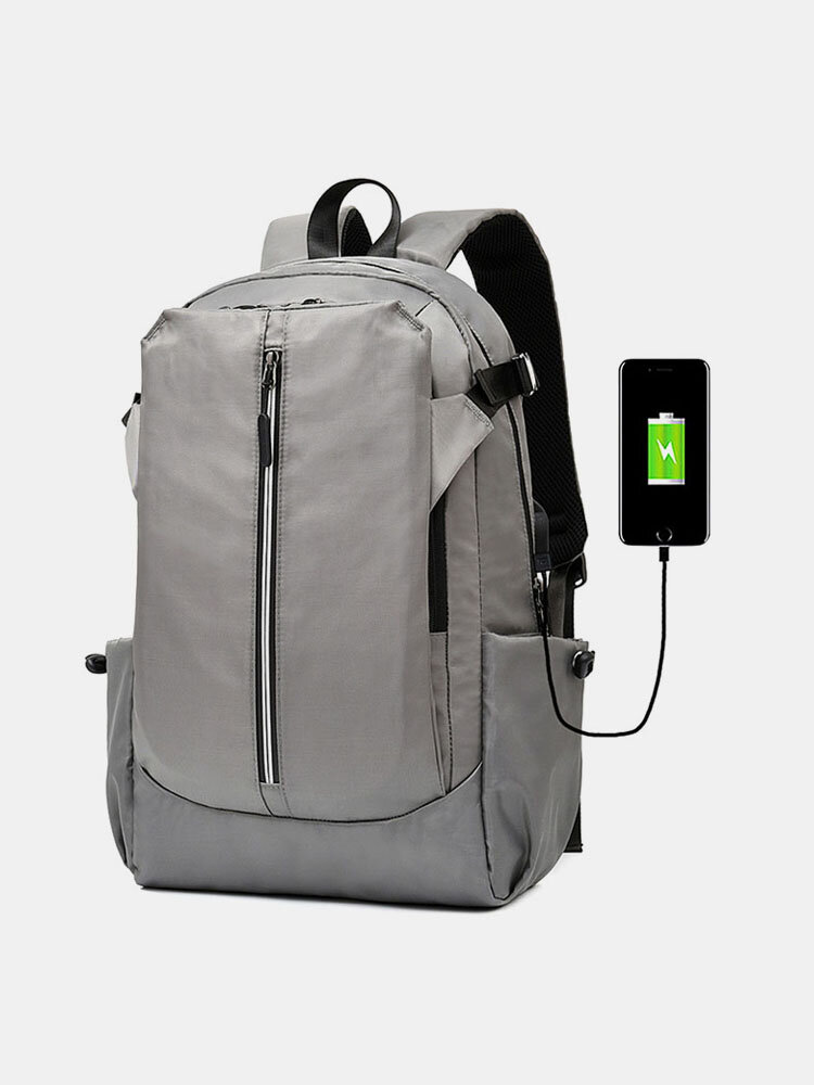 Men Polyester Waterproof USB Charging Large Capacity 15.6 Inch Laptop Bag Backpack