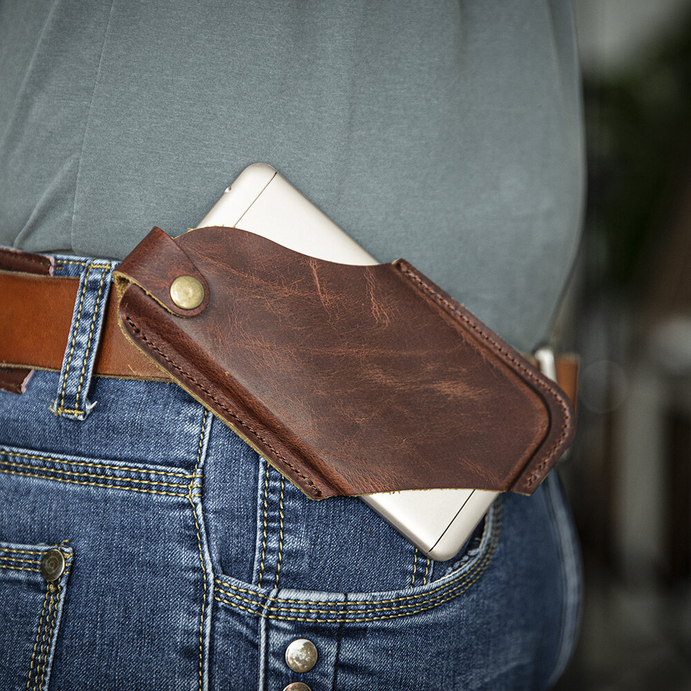 EDC Rub Color Genuine Leather 6.5 Inch Phone Holder Phone Case Waist Belt Bag