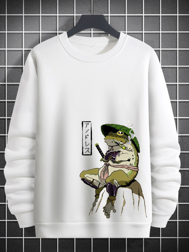 Mens Japanese Frog Graphic Crew Neck Pullover Sweatshirts Winter