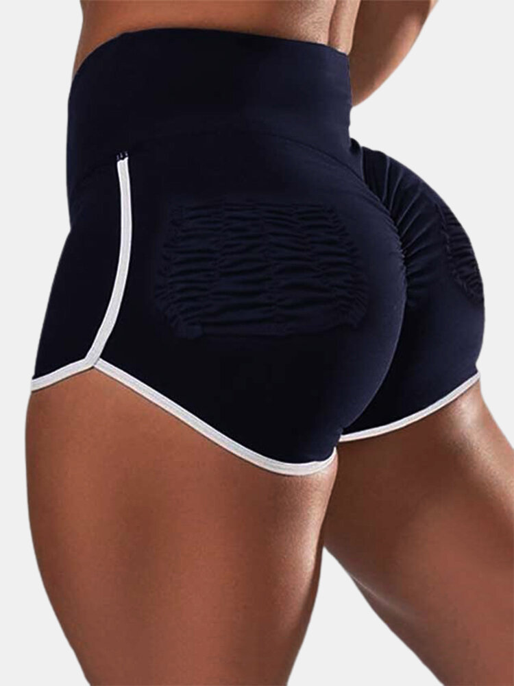 

Women Wrinkled Design Breathable Slim Fit Sports Running Shorts, Purple;dark blue;army