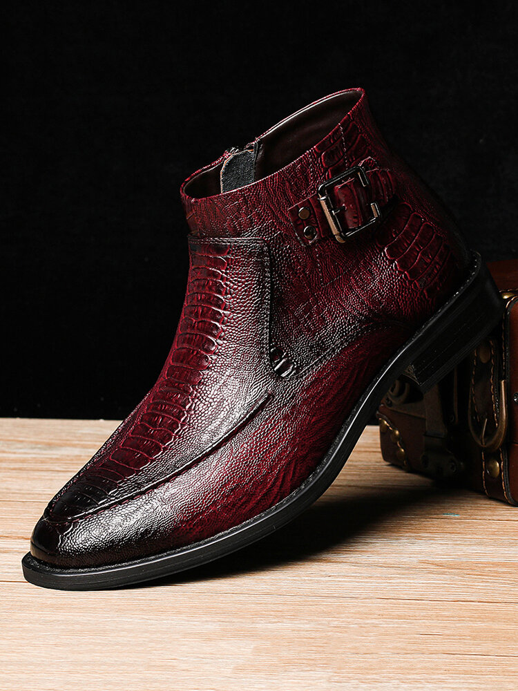 Men Stylish Crocodile Pattern Zipped Inside Ankle Dress Boots