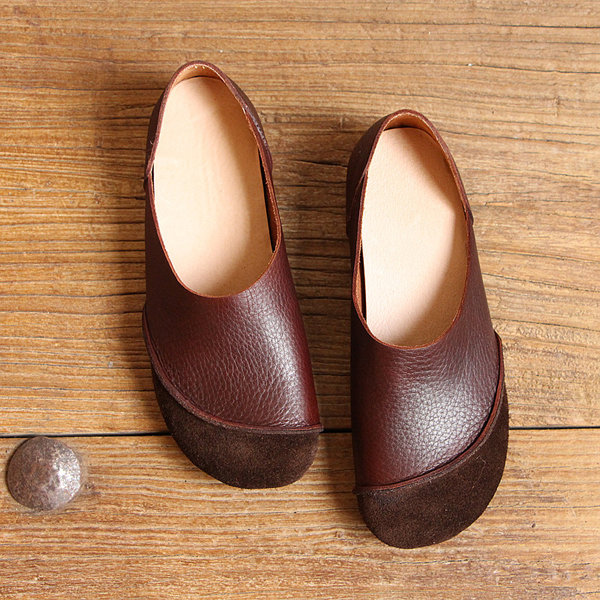 SOCOFY Genuine Leather Color Match Soft Flat Slip On Loafers