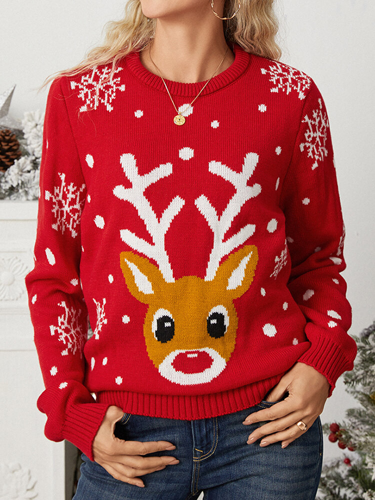 Cartoon Animal Jacquard Christmas Long Sleeve Sweater