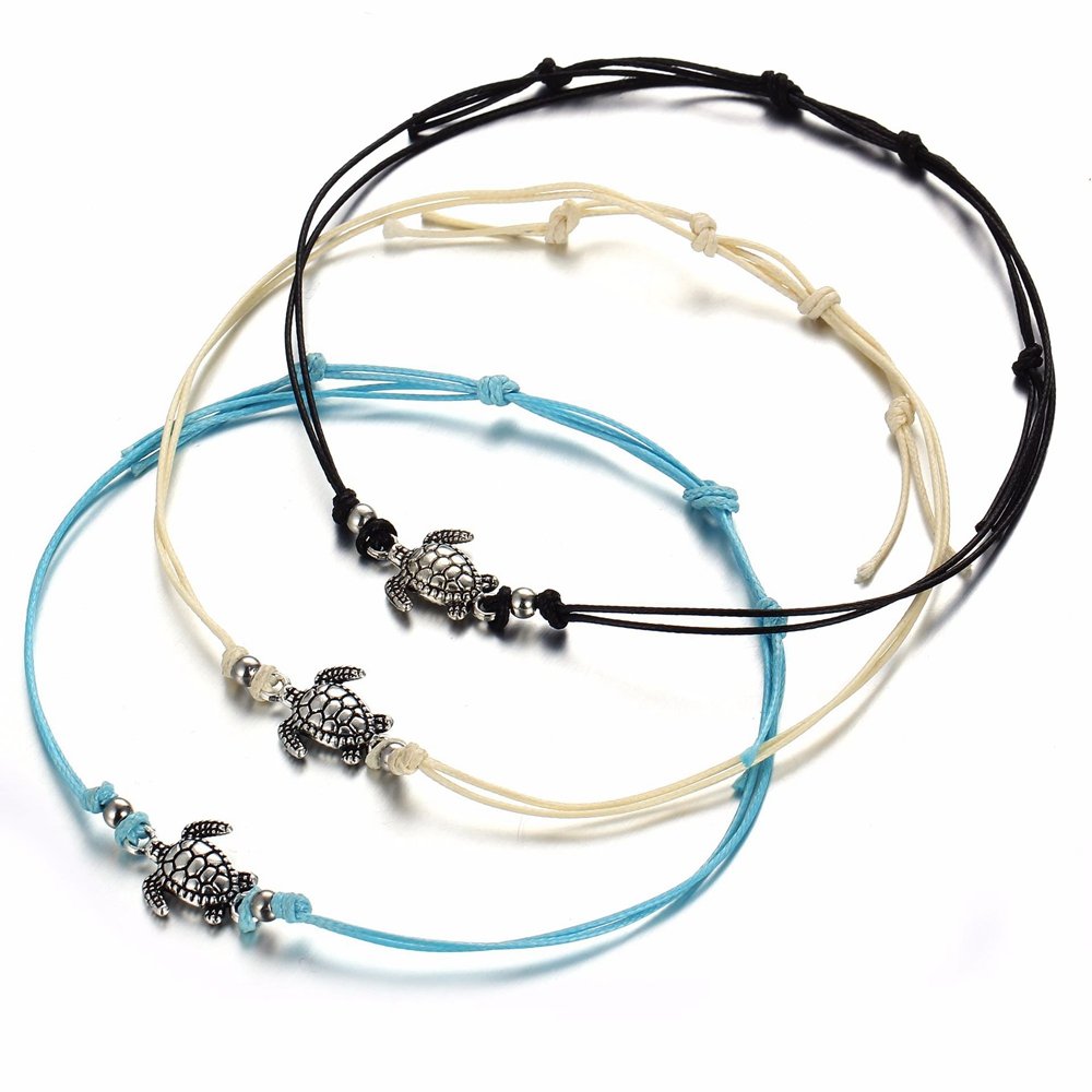 Bohemian Turtle Anklets Adjustable Wax Rope Black Blue White Ankle Bracelet Ankle Ring Foot Jewelry