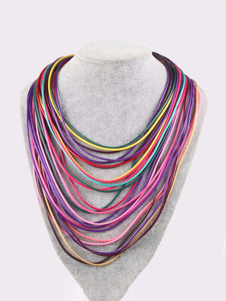 Multilayer Necklace Leather Cord Magnet Hook Statement Necklaces for Women