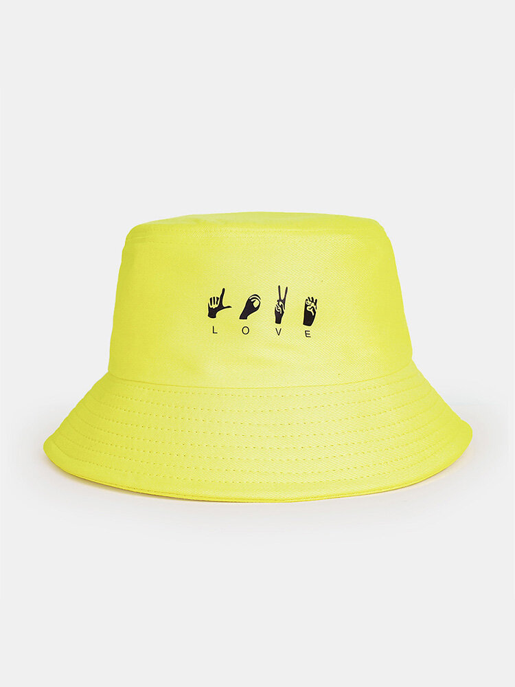 Unisex Cotton Letters Gesture Pattern Print All-match Sunscreen Bucket Hat