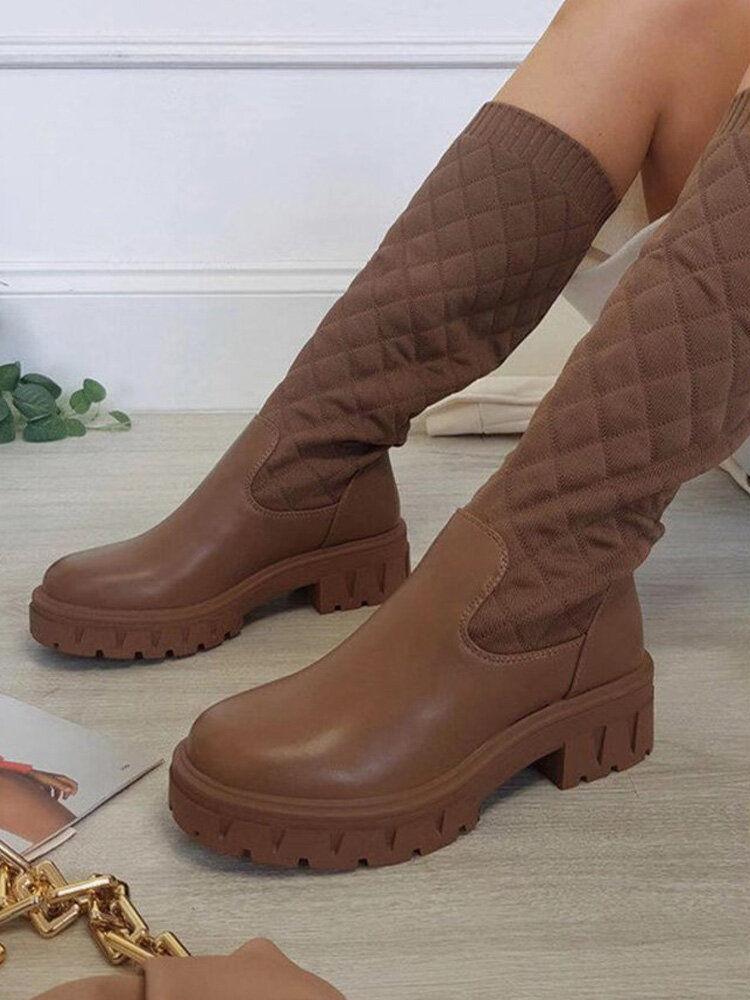 Large Size Women Comfortable Platform Casual Mid-Calf Sock Boots